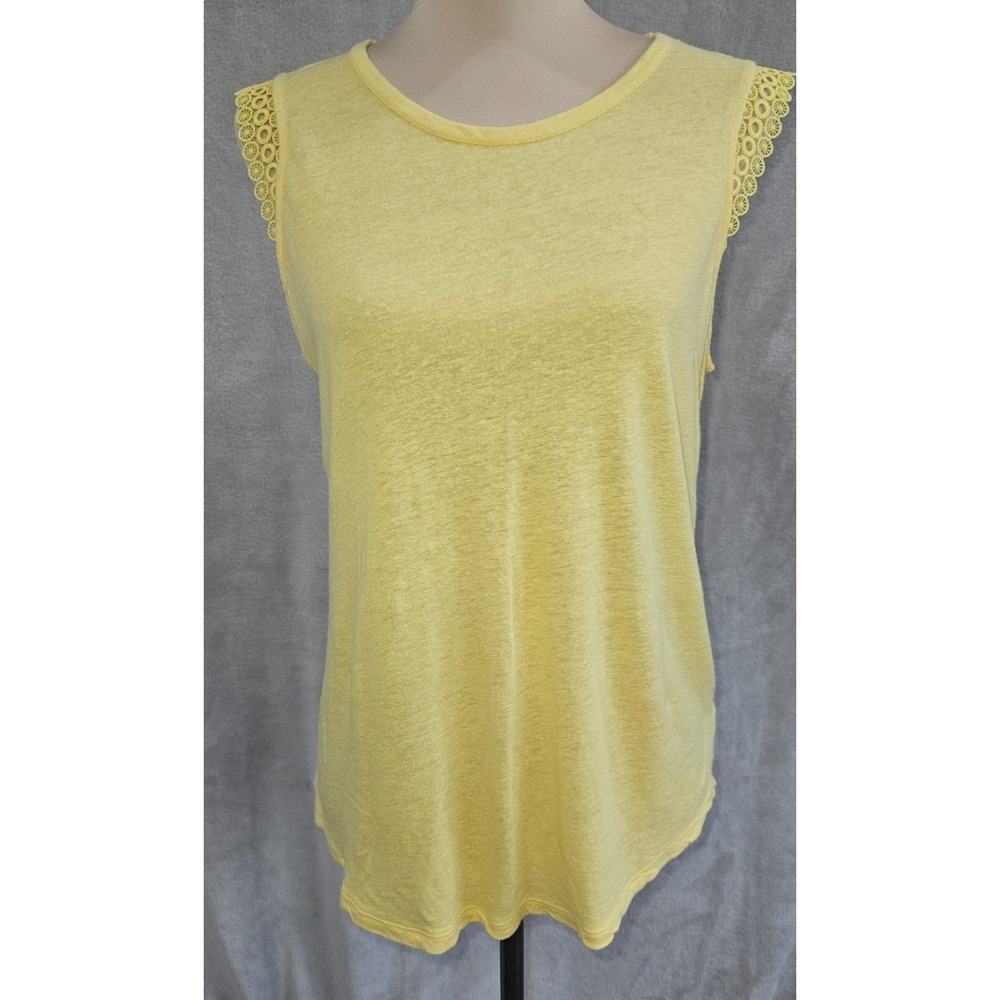 MICHAEL KORS Women's Linen Blend Crochet-lace-trim Casual Shirt Top Large Yellow